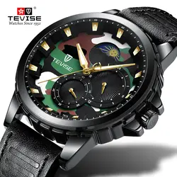 TEVISE Механические часы Для мужчин Moon Phase Для мужчин s часы Армейский Зеленый Кожа светящиеся стрелки водостойкий мужской часы 2018