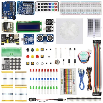 

Starter Kit Breadboard USB Cable 1602 Screen LED Resistor HC-SR04 Infrared Receiver for UNO R3 + Retail Box for Aduino