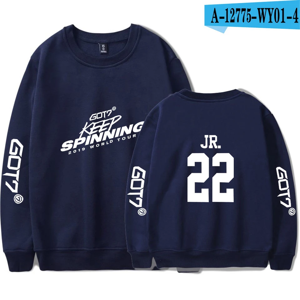 LUCKYFRIDAYF GOT7 WORLD TOUR KEEP SPINNING 2D принт с круглым вырезом Толстовка Harajuku круглый воротник унисекс для мужчин/женщин толстовка - Цвет: navy blue