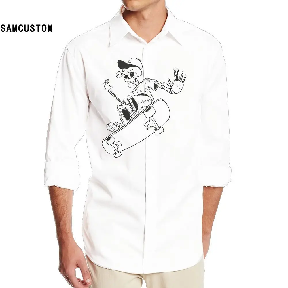 Samcustom новые осенние модные Для мужчин одежда Slim Fit Для мужчин рубашка с длинными рукавами Повседневное череп Объёмный рисунок (3D-принт) Для