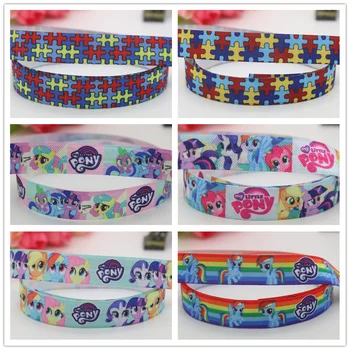 

DHK 5/8'' Free shipping autism awareness horse unicorn printed Fold Elastic FOE headband headwear hairband DIY decoration S663