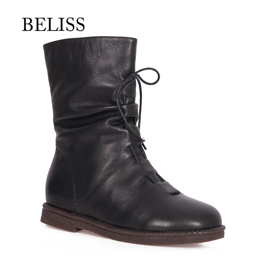 BELISS меховые теплые Женские зимние ботинки стиль Модные Натуральная кожа теплые шерстяные ботинки для снежной погоды женские ботинки до середины икры высокого качества B42