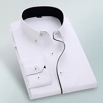 

new solid non-iron easy care formal men dress shirt without chest pocket button square collar long sleve male tops
