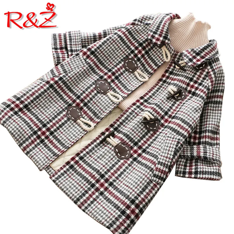 

R&Z 2019 autumn and winter new 2 color thin section cotton woolen coat coat children's plaid lapel jacket children's jacket