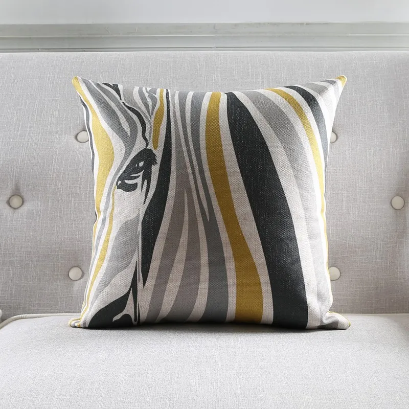 Декоративная наволочка в скандинавском стиле с геометрическим рисунком для дивана, желто-серая наволочка с принтом зебры и цветов, Almofadas Cojines
