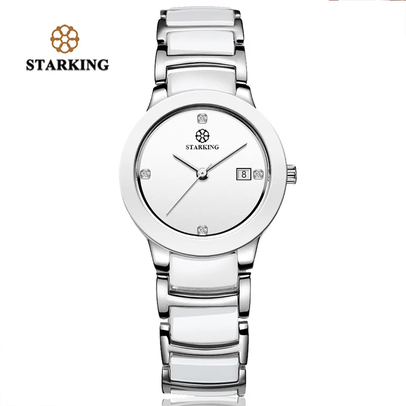 

STARKING Delicate Women Ceramic Watch Auto Calendar Slim Design Bracelet Ladies Dress Jewelry Wristwatch Luxury Female Clock