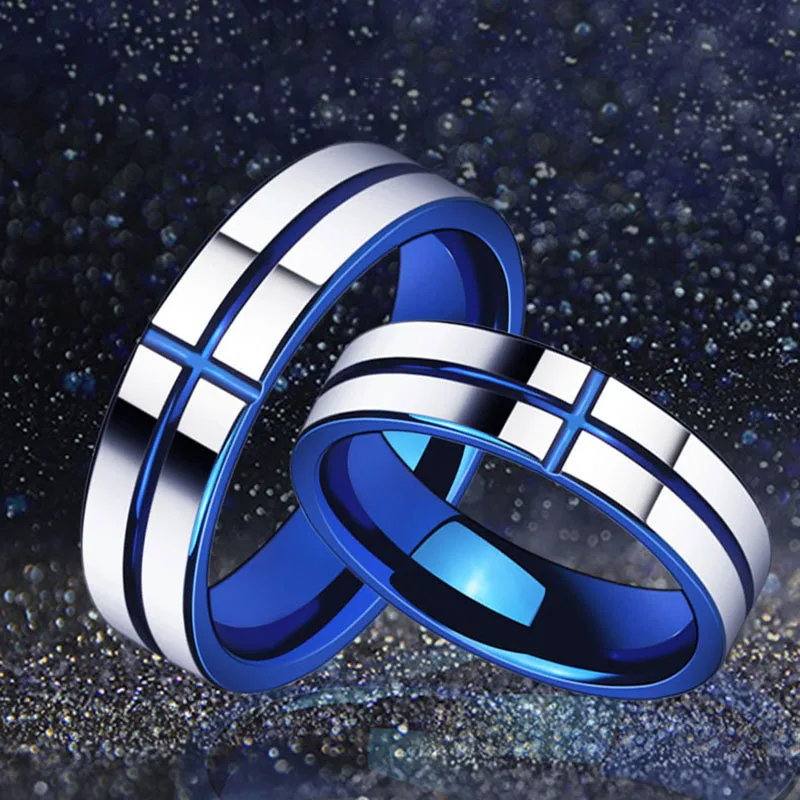 New Fashion Jewelry Titanium Steel Ring for Men Blue Cross Stainless Steel Mens Ring Personality Charms Rings Wedding Party Punk