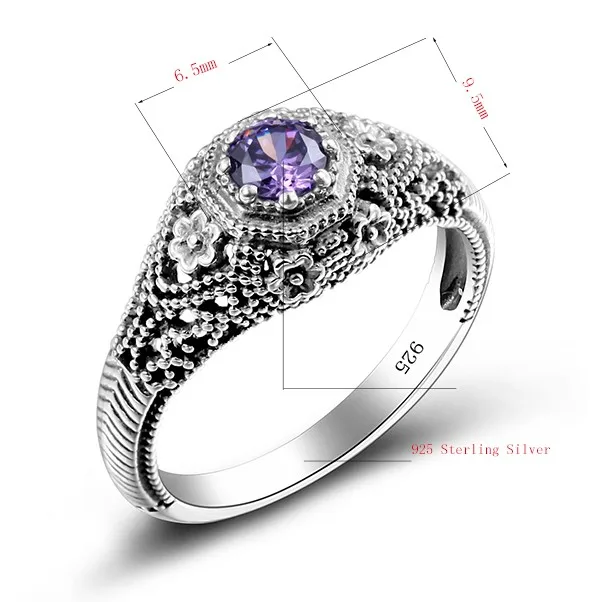 Szjinao Store кольцо с розовым аметистом, Ретро стиль, Сейлор Мун, настоящее 925 пробы, серебряные ювелирные изделия, кольца для женщин, изящные вечерние кольца