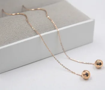 

Authentic 18K Rose Gold Earrings Carved Ball O Cable Link Chain For Women Girl Drop Earrings Line 90mmL Within 1.1-1.2g Hot 2019