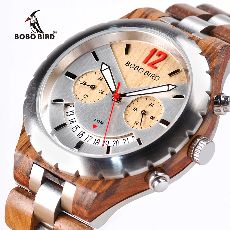 BOBO BIRD Elegant Wooden Mens Watches Top Brand Luxury Metal Wristwatch Waterproof Date Display marcas de reloj hombre W-Q28