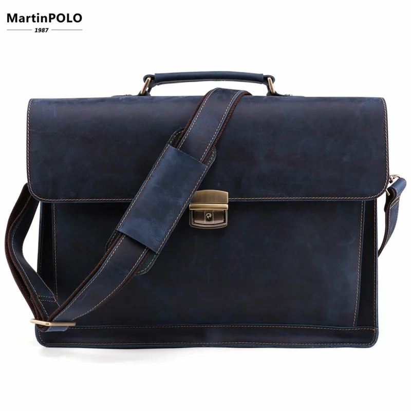 

2019 Men Briefcases Male Shoulder Laptop Bag For Male Vintage Crazy Horse Genuine Leather Bag Office Handbags Totes 6393