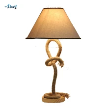 Американская деревенская пеньковая веревка, тканевая настольная лампа, Ретро стиль, украшение для гостиной, деревянная прикроватная лампа, кафе-бар, вечерние, Настольный светильник, Led