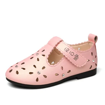 Весна-лето, детские сандалии, кожаные туфли для девочек, принцесса, с вырезами, стразы, детская обувь на плоской нескользящей подошве - Цвет: pink