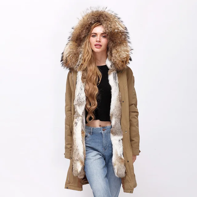 Real Fox Fur Lined Coat For Women Winter Wool 2017 Thick Warm Womens Faux Fur Lined Parka Era Istrefi Coat Camouflage Hood Bonbon Warm Jacket
