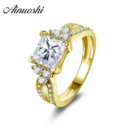 AINUOSHI 10 К одноцветное Желтое золото свадебные кольца 1,6 CT Мода Anillos de Compromiso AAA + кубический цирконий обручение кольцо для женщин