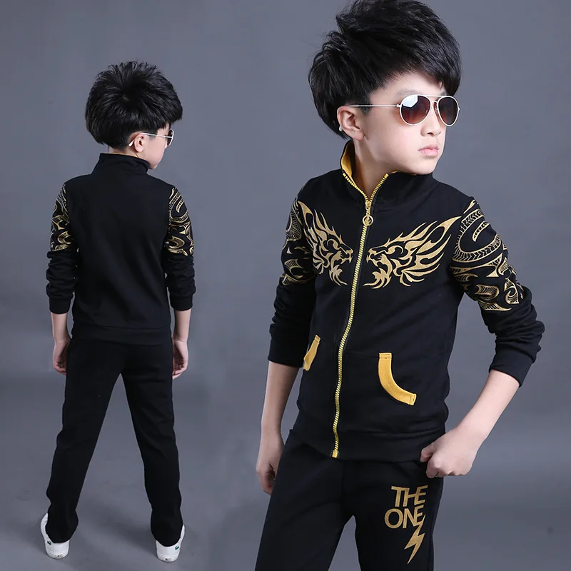 

Fashion high dragon printed boy tracksuit clothing long sleeves boys set