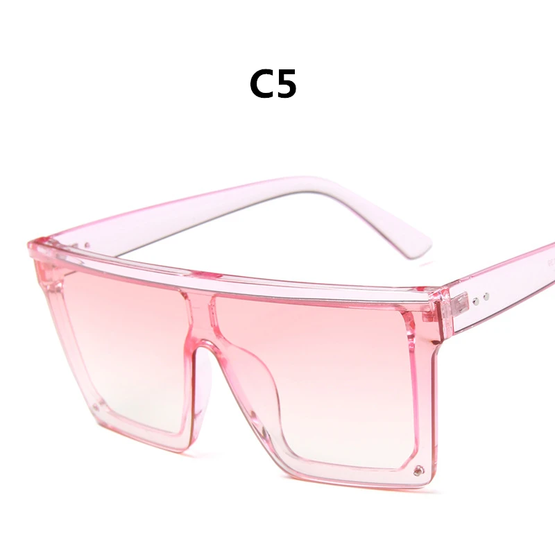 Новинка, женские солнцезащитные очки большого размера, фирменный дизайн, плоский верх, Ретро стиль, женские очки с заклепками, цельные линзы, oculos de sol feminino - Цвет линз: C5
