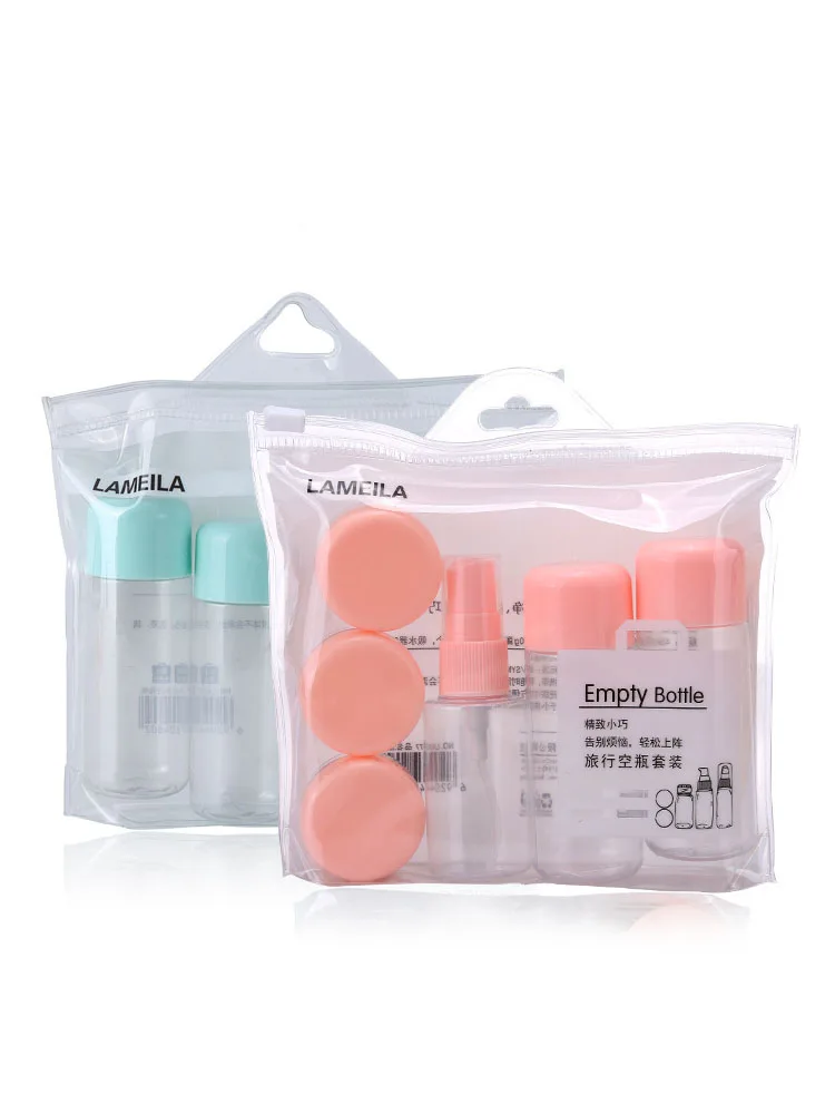 

8PC / set transparent round spray bottle Travel portable sub-bottle lotion fine mist spray bottle essence emulsion storage bag
