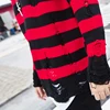 Black Red Striped Sweaters Washed Destroyed Ripped Sweater Men Hole Knit Jumpers Men Women Oversized Sweater Harajuku 2