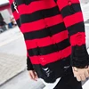 Pull rayé noir et rouge, déchiré et détruit, pull en tricot surdimensionné pour hommes et femmes, pull-over Harajuku ► Photo 2/6
