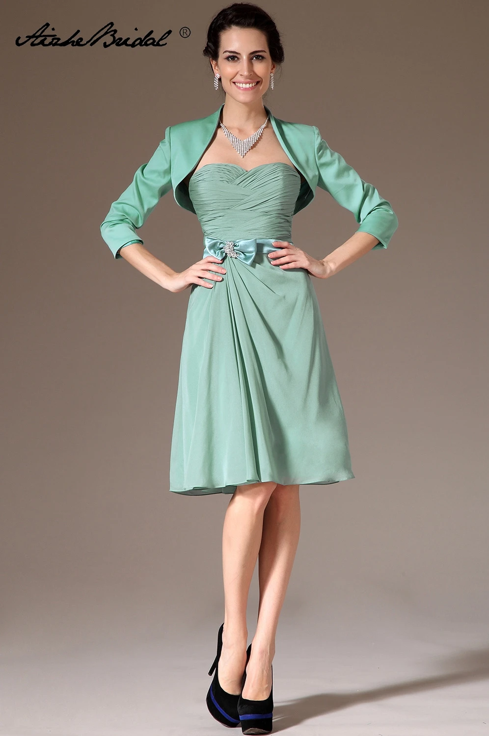 

Elegant Mother of the Bride Dresses with Jacket Three Quarters Sleeves 2019 Formal Wedding Guest Dress
