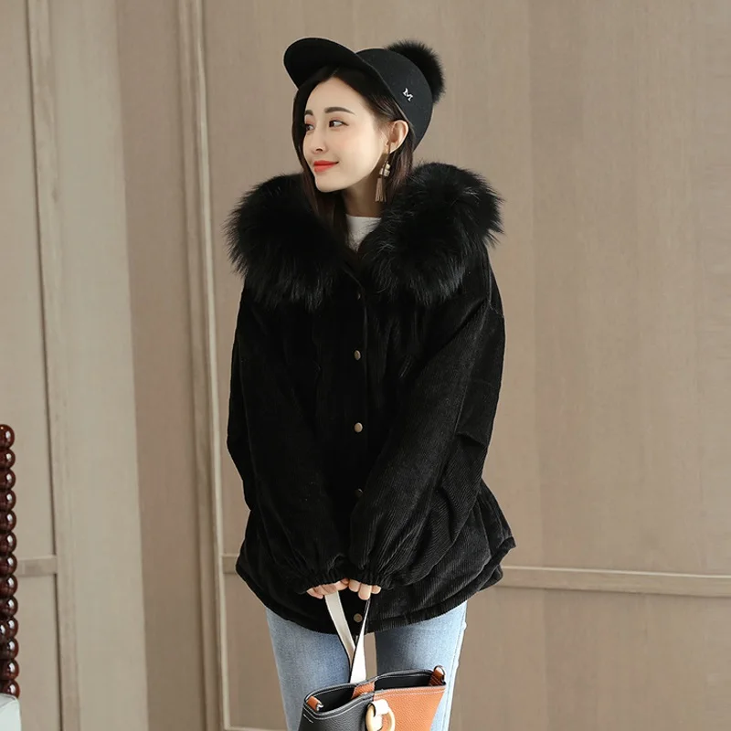 2018 À Capuche Sugar Zippée Manteau Femmes Velours burnt Parkas Coton Black Style Coréenne D'hiver Épais Chaud Poche fFfSrBq