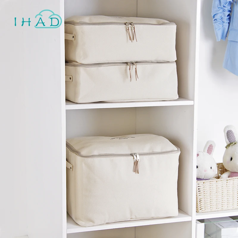 Canvas Portable Clothes Storage Bag for Blanket Quilt Organizer Folding Closet Clothing bag For