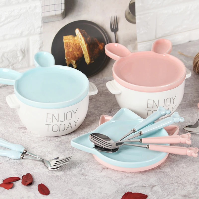

Noodle Bowl with Lid large Lunch Box Student Cute Instant noodle cup set Household tableware creative Microwave Soup Bowl
