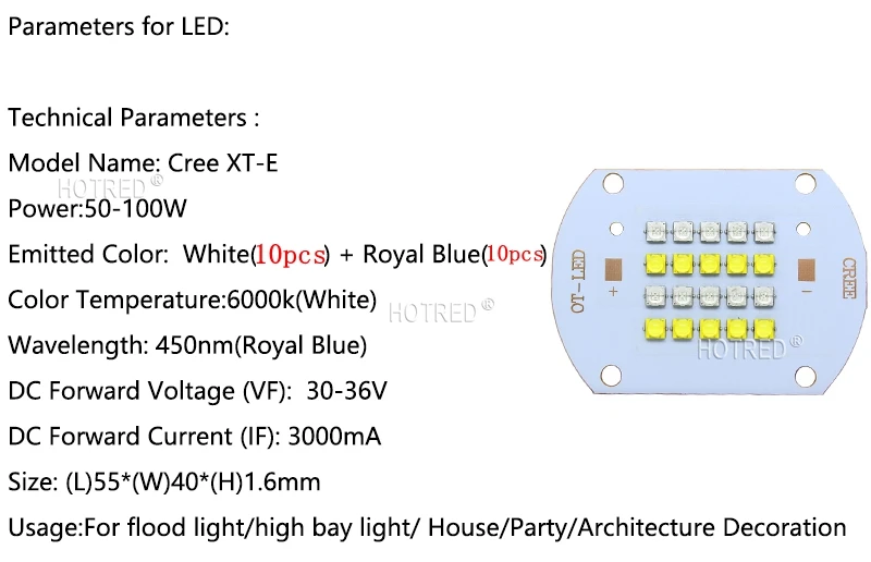 50 Вт-100 Вт Cree XLamp XT-E XTE Королевский синий+ белый светодиодный излучатель коралловый светильник DC30V-33V 3000 мА для DIY аквариумных ламп