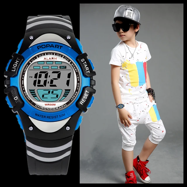 POPART Children Watch 7-Colored Back Light Stopwatch 50m Waterproof Digital Spor POPART Children Watch 7-Colored Back Light Stopwatch 50m Waterproof Digital Spor