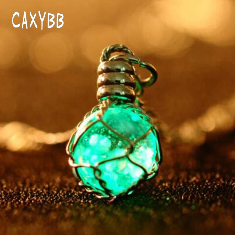 

Caxybb Fashion Luminous Crystal Necklace New Creative Glow In The Dark Necklace Green Blue Red Brown jewelry Necklace
