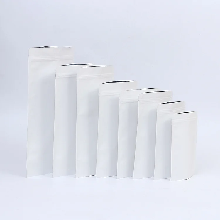 50pcs White Kraft Paper Ziplock Stand Up Bag Coffee Food Candy Gift