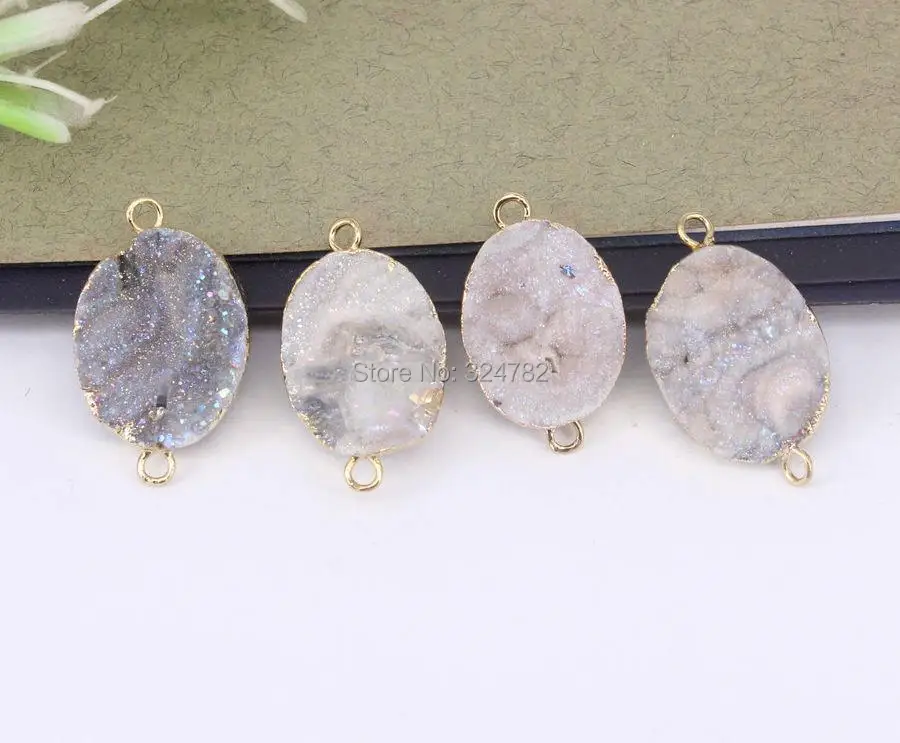 5pcs Natural Quartz Stone Connector Beads Oval Drusy Crystal Gem stone For Jewelry Making | Украшения и аксессуары