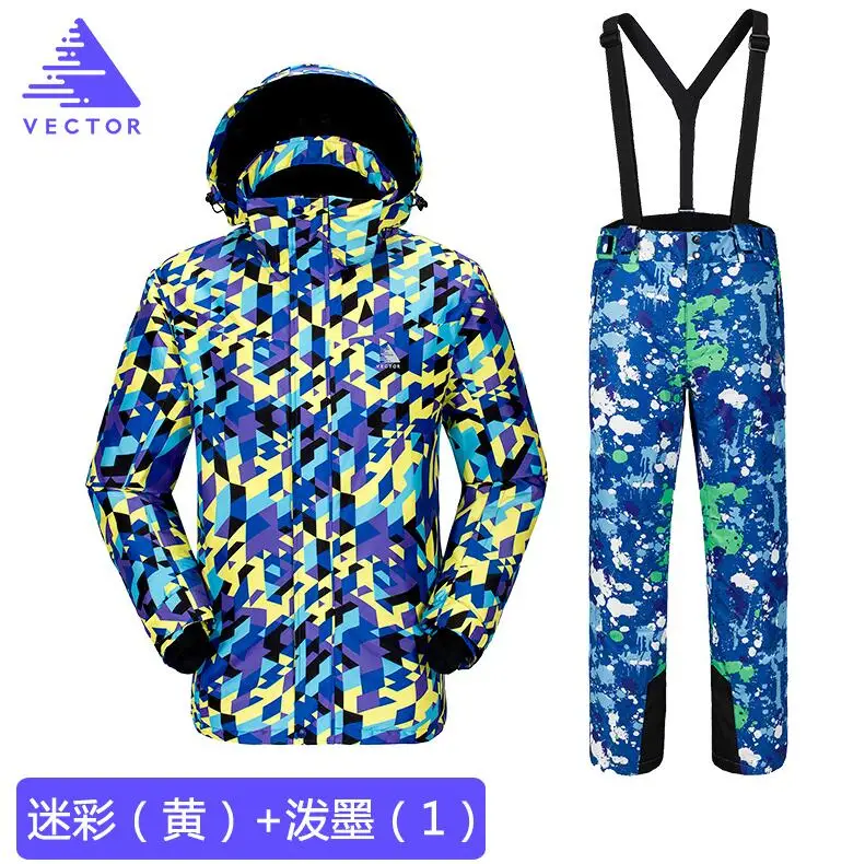 Векторный Зимний лыжный костюм для мужчин, теплый ветрозащитный водонепроницаемый лыжный костюм, куртка и штаны для мужчин, для улицы, для снега, сноуборда, лыжный комплект, бренд HXF70012 - Цвет: Set 2
