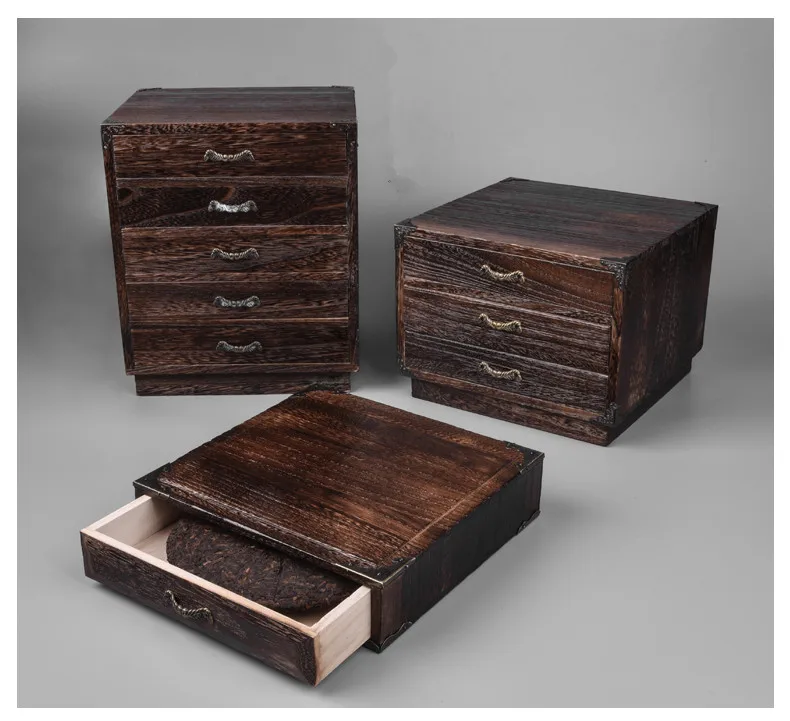 Японская мебель, деревянная коробка для чая, шкаф для хранения, древесина пауловния, 3 дизайна, коробка для хранения чая, контейнер для чая, органайзер, темное покрытие