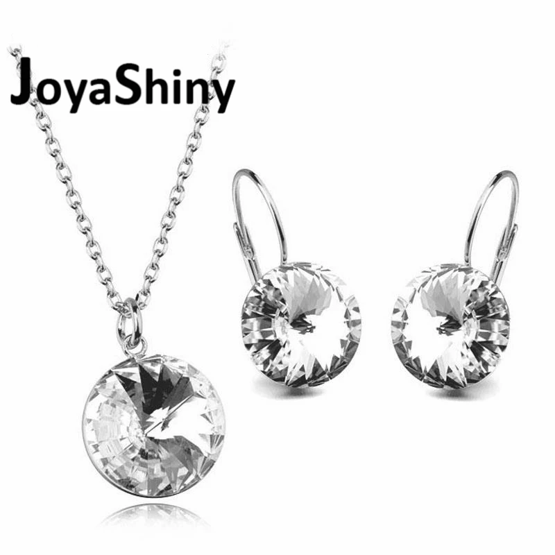 

Joyashiny New Fashion Crystals From Swarovski Bella Jewelry Sets Round Pendant Necklaces Piercing Earrings For Women