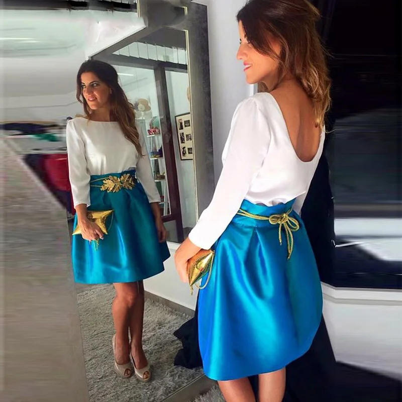 

Trendy Satin 2017 Mini Skirt High Waist Above Knee Pleat Satin Skirt For Women Personalized Fashion Blue Short Midi Skirt Custom