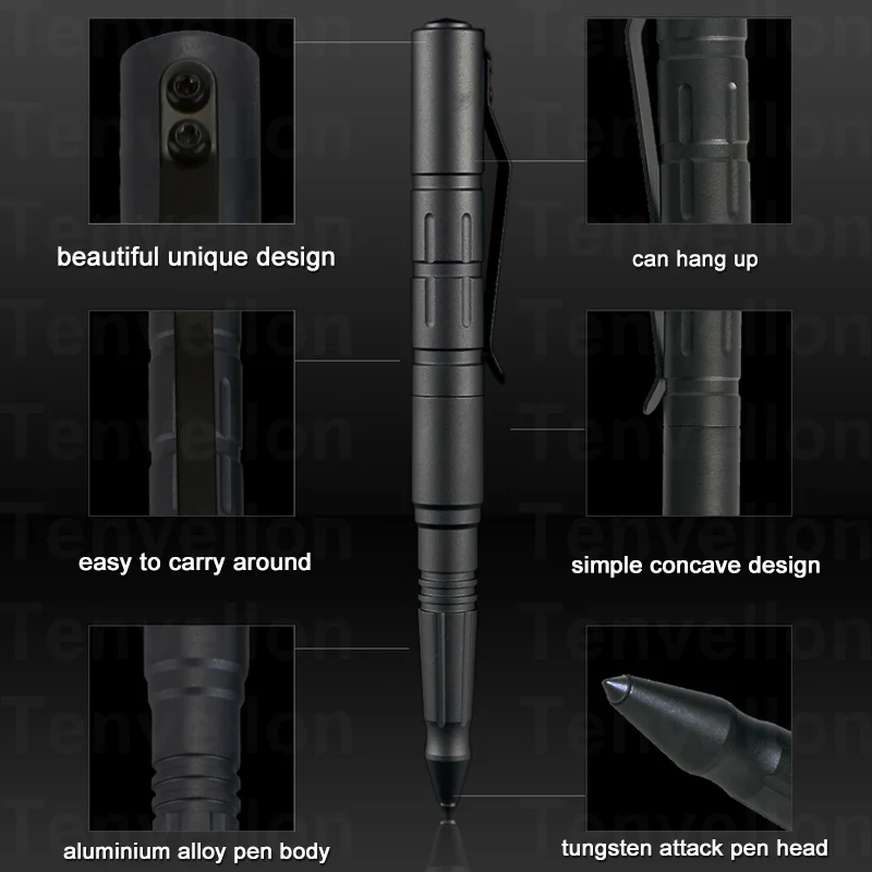 Tenvellon тактическая ручка для самообороны, защита, Личная безопасность, инструмент для защиты, Вольфрамовая сталь, персональный черный