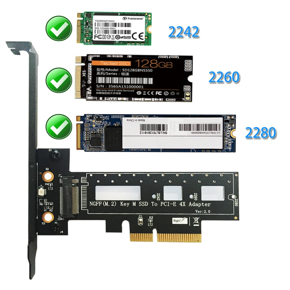 Переходник PCI Express 3 0 X4 на M.2 NVMe AHCI SSD M Стандартная плата с полной скоростью E
