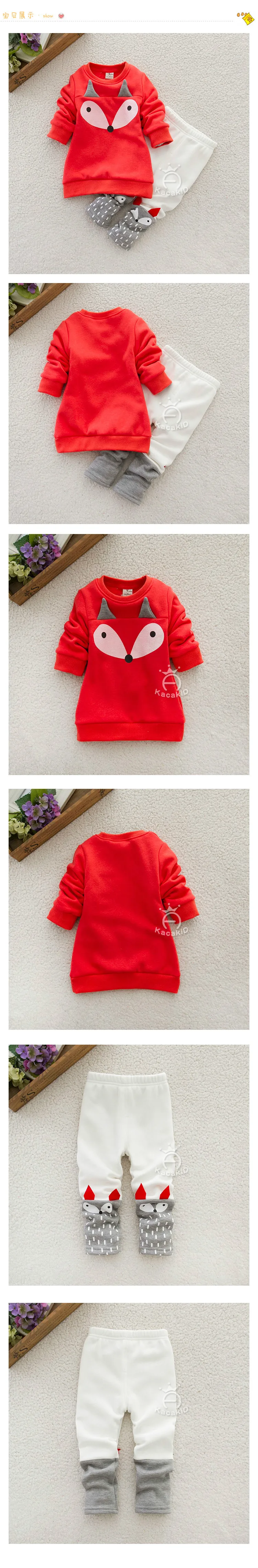 KACAKID/Детский комплект, Милая футболка с рисунком лисы+ штаны детские комплекты для малышей Милый хлопковый комплект с рисунком животных для малышей, ka3156