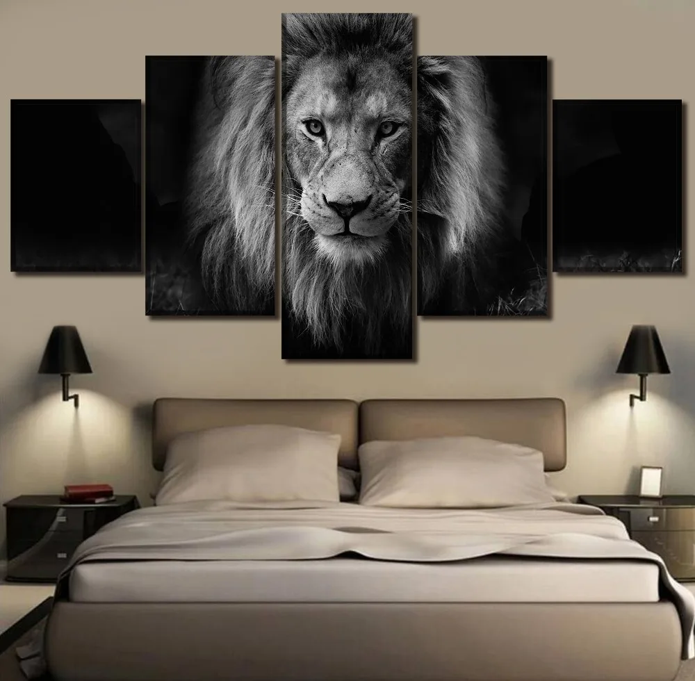 5 Piece Lion Painting Top Rated Canvas Print Picture Wall Art Modular