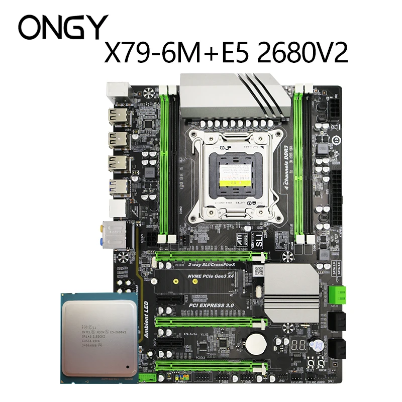 Материнская плата Ongy X79 6 M E5 2680V2 cpu LGA 2011 DDR3 i7 32 GB ATX SATA3.0 X79-6M основная плата PCI-E NVME M.2 процессор 32G ddr 3