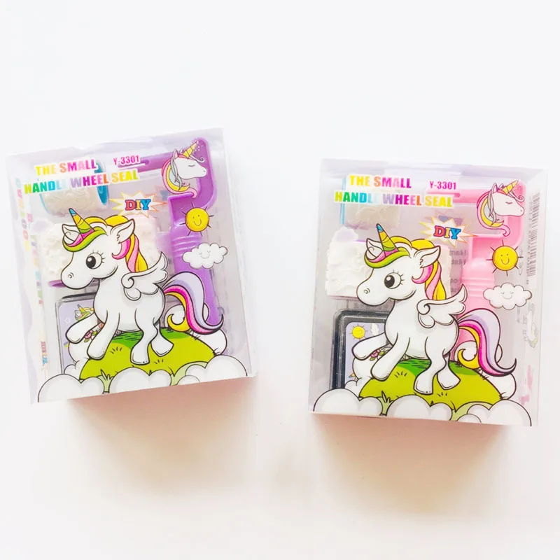 Unicorn Handle Wheel Roller Stamp With Inkpad Diary DIY Set Student Prize Promotional Gift Stationery |