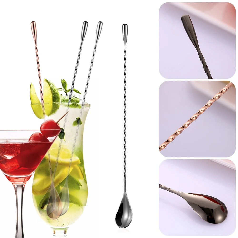 

30/40cm Cocktail Shaker Spoons Mixing Bar Cocktail Spoon Spiral Teardrop Spoon Kitchen Stir Spoon Bartender Bar Tools Wine Gifts