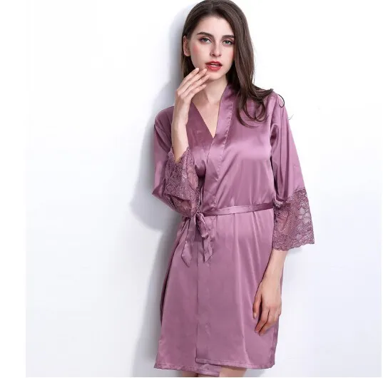Шелковый халат 2018 г. женские новые модные кимоно Ночная рубашка невесты Халаты Большие размеры Весна-осень dessing платья для женщин Q806