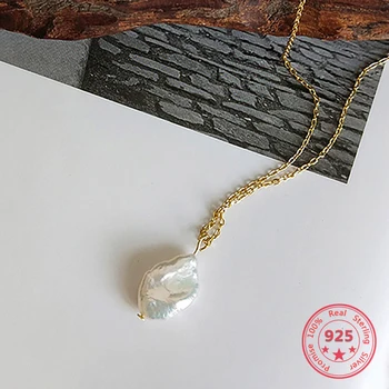 

Korea Hot Style Pure 925 Sterling Silver Baroque Pearl Necklace for Women Delicate Fashion Charms Gold Necklace Jewelry