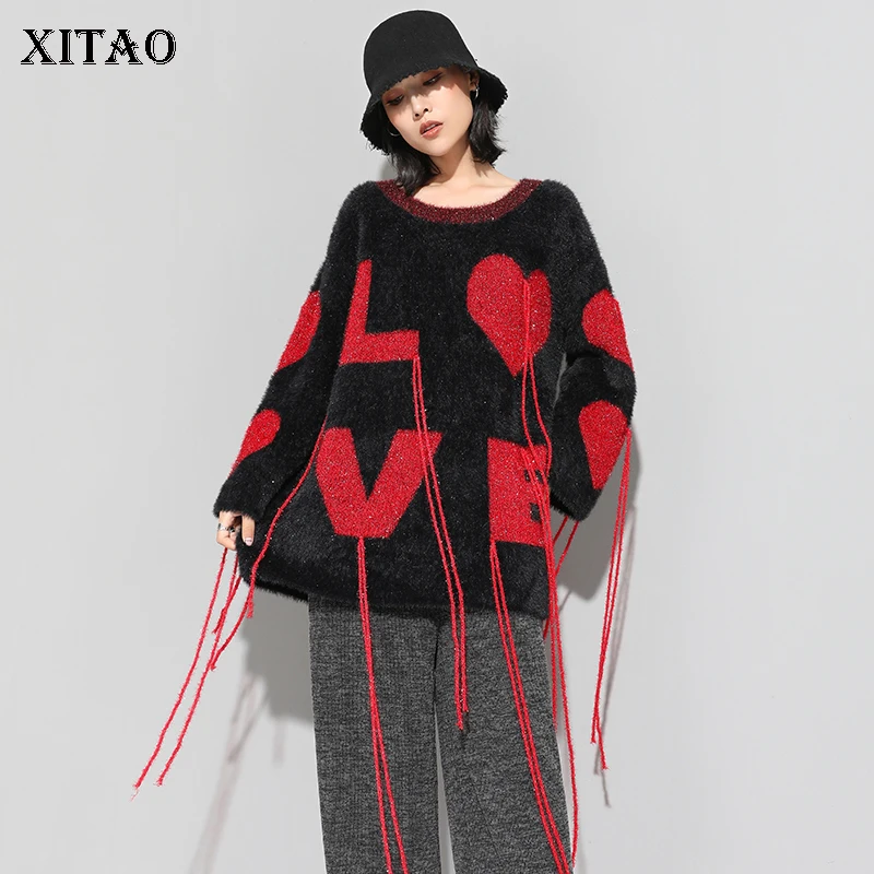 [XITAO] Корея Для женщин 2018 осень o-образным вырезом длинный рукав Повседневное вязаный свитер женский пуловер с надписью свитер с кисточками