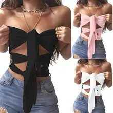 Пикантные Для женщин Топы корректирующие Новинка года краткое сплошной популярных повязку с открытыми плечами укороченный топ, Футболка Блузка без рукавов джемпер Жилет Cami Tank Top