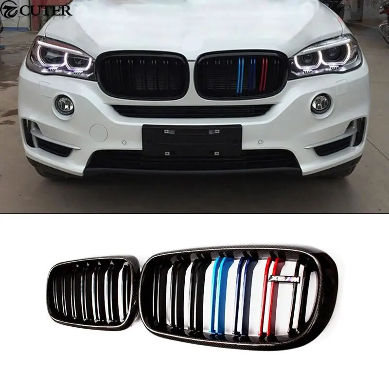 

F15 X5 F16 X6 Racing Grills Carbon Fiber Mesh Grille With Grill Trim M Power Logo for BMW F16 F15 X6 X5 2015 2016