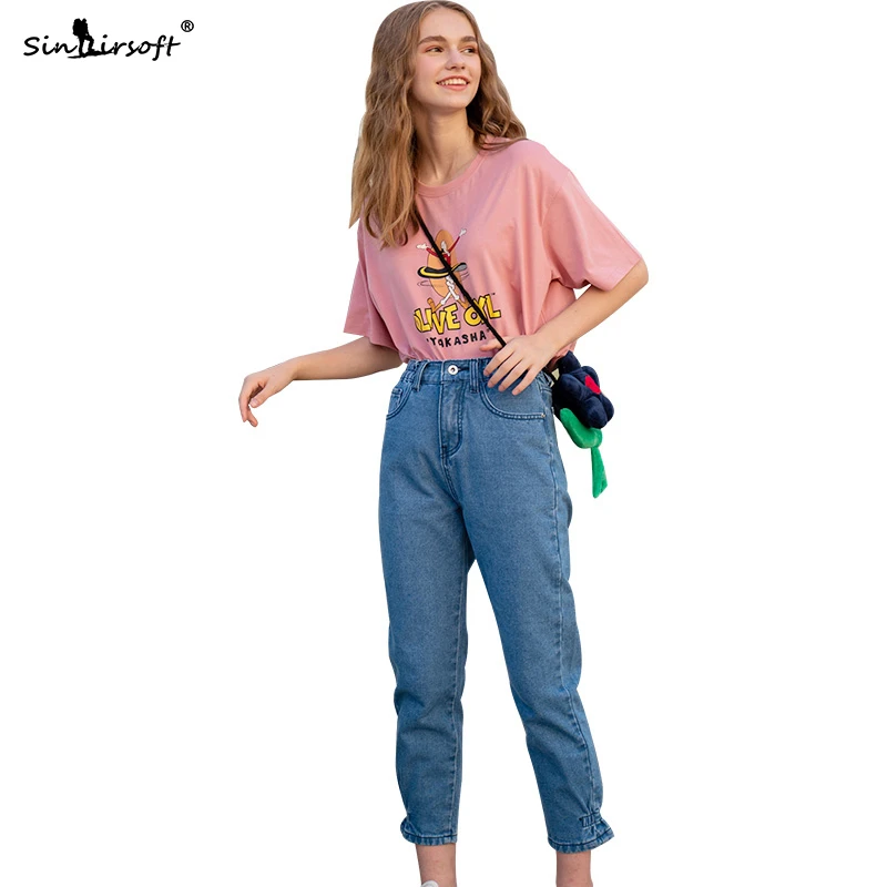 

Blue Jeans Feet Casual Loose Denim Pants Women's New Listing High Waist Jeans Korean Fashion High Quality Trousers Women